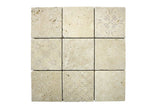 Art Mix Ivory Travertine mosaic tile with decorative printed patterns and tumbled finish