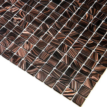 Brown Glossy Glass Mosaic Tile installed as a kitchen backsplash, adding warmth, texture, and a contemporary design element.
