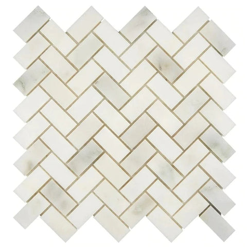 Calacatta Oliva Marble 1x2 Herringbone Honed Mosaic Tile - MosaicBros.com