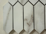 Calacatta polished marble picket mosaic used on a modern luxury shower wall design