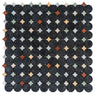 Caldera natural stone mosaic tile by Mir showing a close-up of textured, earthy-toned small stone pieces arranged in a mosaic pattern.
