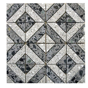 Cross terrazzo grey and black mosaic tile with geometric layout