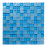 Crystal Aqua Osaka Sky Blue 1x1 glass mosaic tile featuring vibrant sky blue tones for swimming pools, pool waterlines, spas, and water features.