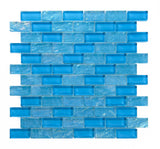 Crystal Aqua Osaka Sky Blue 1x2 glass mosaic tile featuring vibrant sky blue tones for swimming pools, pool waterlines, spas, and water features.