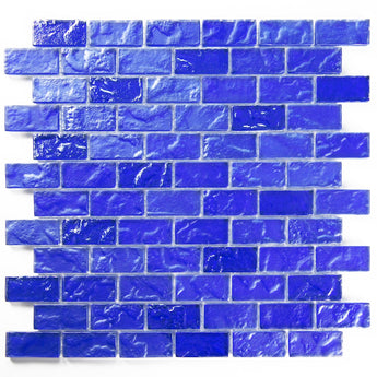 Crystal Aqua Soho Deep Blue 1x2 glass mosaic tile featuring rich blue tones for swimming pools, pool waterlines, spas, and water features.