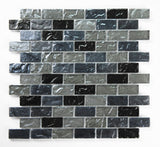 Crystal Aqua Soho Gray Blend 1x2 glass mosaic tile featuring contemporary gray tones for swimming pools, pool waterlines, spas, and water features.
