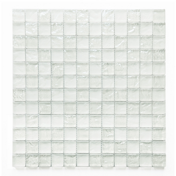 Crystal Aqua Soho White 1x1 glass mosaic tile featuring bright white tones for swimming pools, pool waterlines, spas, and water features.