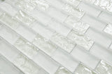 Crystal Aqua Soho White 1x2 glass mosaic tile featuring bright white tones for swimming pools, pool waterlines, spas, and water features.