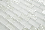 Crystal Aqua Soho White 1x2 glass mosaic tile featuring bright white tones for swimming pools, pool waterlines, spas, and water features.