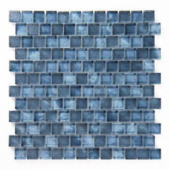 Crystal Aqua Stromboli Garden Blue glass mosaic tile featuring refreshing blue tones for swimming pools, pool waterlines, spas, and water features.