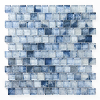 Crystal Aqua Stromboli Pronto Blue glass mosaic tile featuring vibrant blue tones for swimming pools, pool waterlines, spas, and water features.