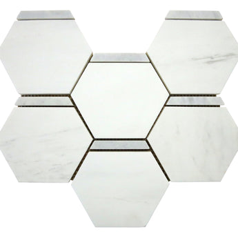 Dolomit Hex with Carrara Strip marble mosaic tile with honed geometric hexagon pattern