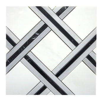 Dolomite and Ania Black marble mosaic tile with geometric polished pattern