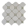 Polished marble mosaic tile featuring green and dolomite tones from Mythology Tile's Cosima collection.