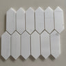 Dolomite honed marble picket mosaic tile featuring soft white and gray natural stone in a modern linear design