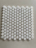 Dolomite polished 1-inch penny round marble mosaic tile featuring bright white marble and natural gray veining