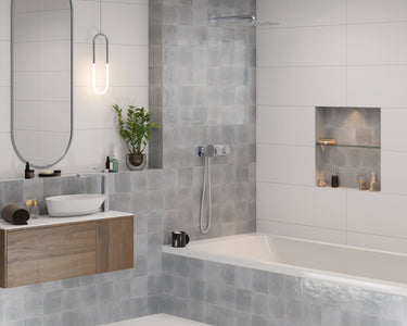 Dune Agadir Piedra Bright porcelain bathroom wall tile

