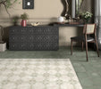 Dune Atlantique Saint-Michel Olive 8x8 decorative porcelain tile installed on a floor