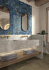 Glossy blue porcelain tile creating a decorative feature wall
