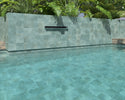 Teal anti-slip porcelain tile installed around a luxury swimming pool
