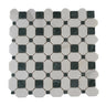 Evander Mint Dolomite and Verde Guata polished marble mosaic tile by Mythology Tile, showcasing intricate green and white mosaic patterns.