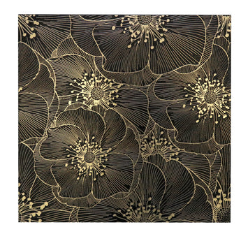 Golden Blossom Nero 18x18 floral decorative mosaic tile by Mythology Tile featuring intricate gold and black floral patterns.