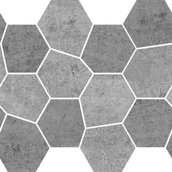 Hexa Mega Air Concrete Blend Dark matte glass mosaic tile featuring a large hexagon pattern and dark concrete-inspired tones for swimming pools, pool waterlines, kitchen backsplashes, bathroom backsplashes, shower walls, and decorative accent walls.
