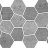 Hexa Mega Air Concrete Blend Dark matte glass mosaic tile featuring a large hexagon pattern and dark concrete-inspired tones for swimming pools, pool waterlines, kitchen backsplashes, bathroom backsplashes, shower walls, and decorative accent walls.