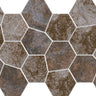 Hexa Mega Air Slate matte glass mosaic tile featuring a large hexagon pattern and slate-inspired tones for swimming pools, pool waterlines, kitchen backsplashes, bathroom backsplashes, shower walls, and decorative accent walls.