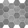 Hexa Mega Concrete Blend Dark matte glass mosaic tile featuring a hexagon pattern and concrete-inspired dark tones for swimming pools, waterlines, kitchen backsplashes, bathroom backsplashes, shower walls, and accent walls.