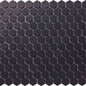 Hexa Neostone Black matte glass mosaic tile featuring a hexagon pattern and matte black finish for swimming pools, pool waterlines, spas, kitchen backsplashes, bathroom backsplashes, shower walls, and decorative accent walls.