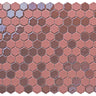 Hexa Neostone Blend Artistic Pink glass mosaic tile featuring a hexagon pattern and artistic pink tones for swimming pools, pool waterlines, spas, kitchen backsplashes, bathroom backsplashes, shower walls, and decorative accent walls.