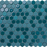 Hexa Neostone Blend Artistic Turquoise glass mosaic tile featuring a hexagon pattern and vibrant turquoise tones for swimming pools, pool waterlines, spas, kitchen backsplashes, bathroom backsplashes, shower walls, and accent walls.