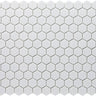 Hexa Neostone White matte glass mosaic tile featuring a hexagon pattern and white stone-inspired tones for swimming pools, pool waterlines, kitchen backsplashes, bathroom backsplashes, shower walls, and decorative accent walls.