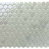 Hexa Ocean and Ice glass mosaic tile featuring 1.2 x 1.3 inch hexagon chips and ocean blue tones for swimming pools, pool waterlines, kitchen backsplashes, bathroom backsplashes, shower walls, and decorative accent walls.