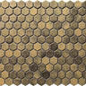 Hexa Sugar Antique Gold matte glass mosaic tile featuring a hexagon pattern and warm antique gold tones for swimming pools, pool waterlines, kitchen backsplashes, bathroom backsplashes, shower walls, and decorative accent walls.