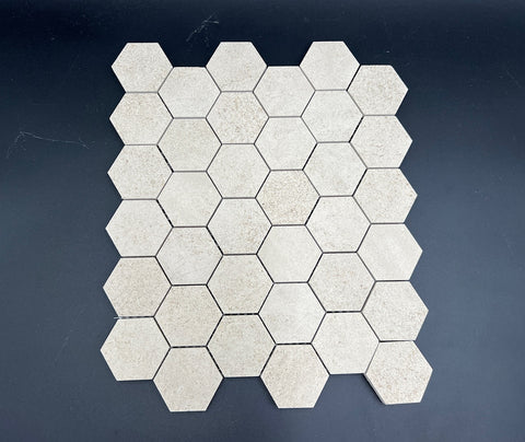 2 x 2 Golden Beach Limestone Hexagon Mosaic Tile
