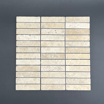 1 x 4 Tumbled Ivory Travertine Mosaic Tile - MosaicBros.com