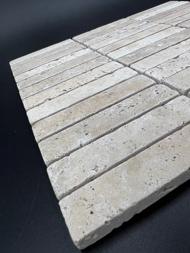 1 x 4 Tumbled Ivory Travertine Mosaic Tile - MosaicBros.com