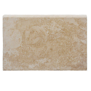 Ivory travertine 16x24 inch tumbled pool coping with eased edge, ideal for pavers and pool surrounds, by MosaicBros.com
