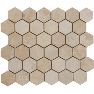 Ivory Travertine 2x2 Hexagon Honed Mosaic Tile
