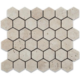 Ivory Travertine 2x2 Hexagon Tumbled Mosaic Tile - MosaicBros.com