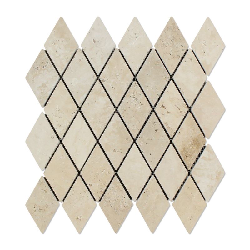 Ivory Travertine 2x4 Diamond Tumbled Mosaic Tile