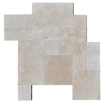 Ivory Travertine 3cm Paver Tumbled Versailles Pattern (French Pattern) - MosaicBros.com