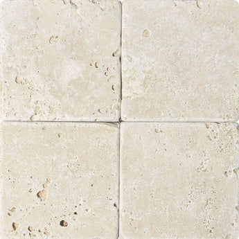 Ivory travertine 6x6 tumbled natural stone tile with a textured surface, suitable for flooring and accents.