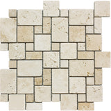 Ivory Travertine Micro Mini Pattern Tumbled Mosaic Tile - MosaicBros.com
