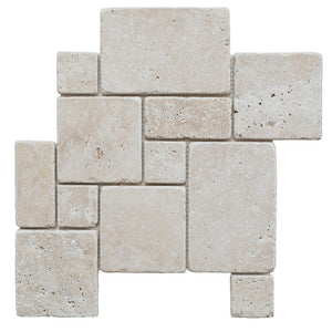 Ivory Travertine Mini Opus Pattern Tumbled Mosaic Tile