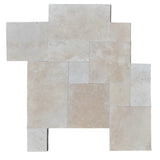 Ivory Travertine Brushed and Chiseled Versailles Pattern Tile (French Pattern) - MosaicBros.com