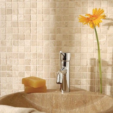 1 x 1 Tumbled Ivory Travertine Mosaic Tile - MosaicBros.com
