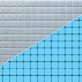Luminous Blue pool-grade glass mosaic tile featuring vibrant blue tones for swimming pools, pool waterlines, spas, fountains, kitchen backsplashes, bathroom backsplashes, shower walls, and decorative accent walls.